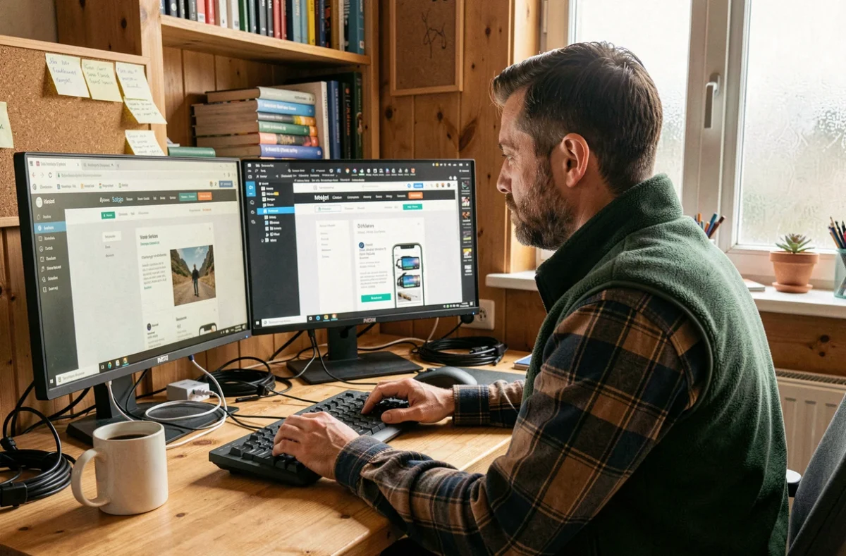 Développeur de NordCréaWeb travaillant sur un framework web responsive dans un studio nordiste
