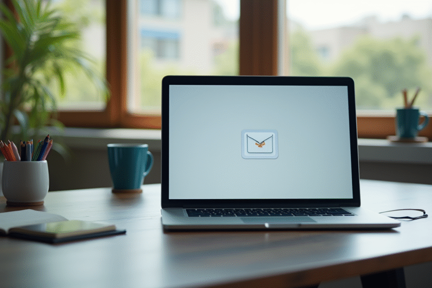 Espace de travail professionnel avec écran de webmail moderne