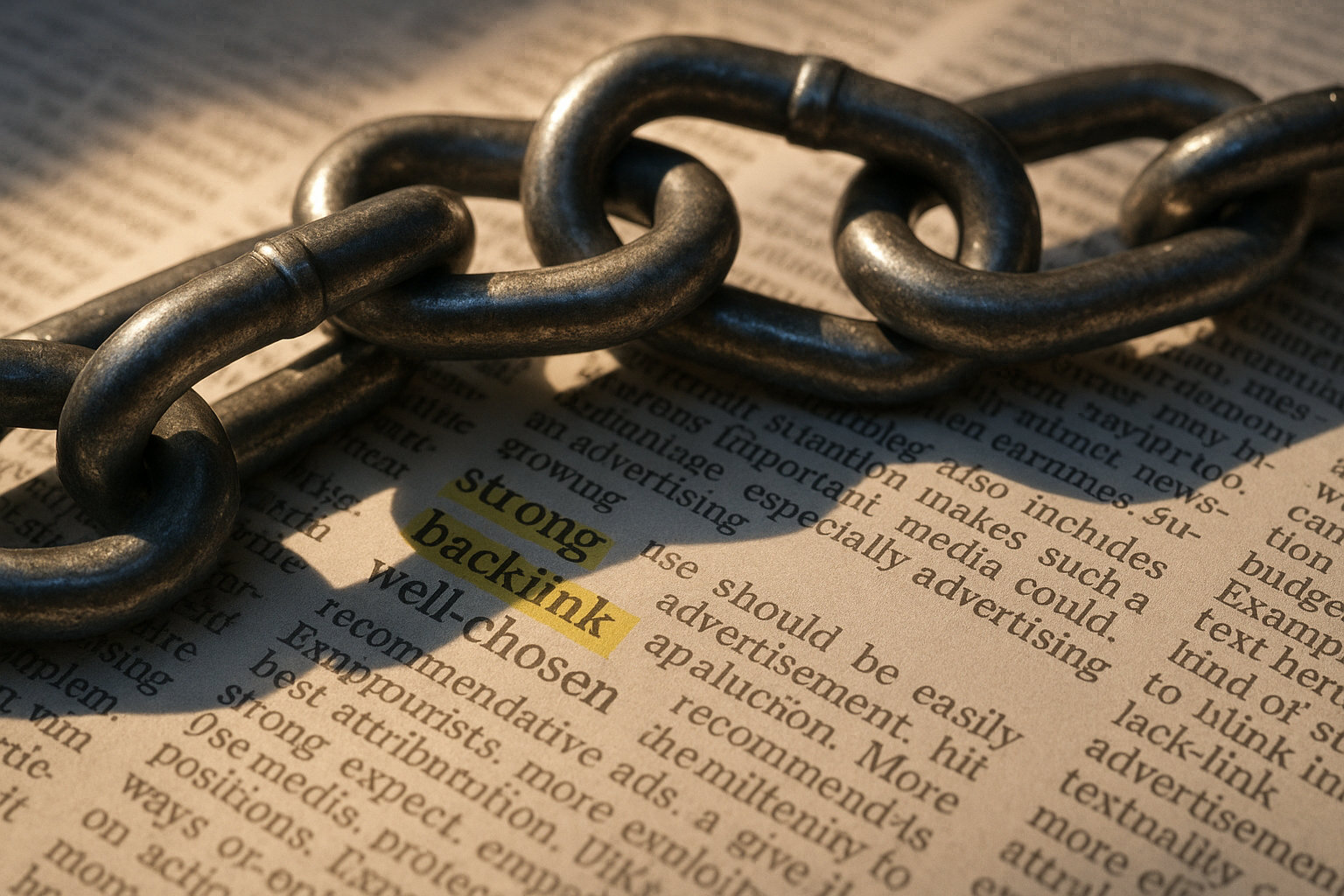 Chaînes métalliques sur un journal avec mots-clés en surbrillance