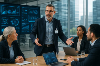 Directeur informatique en réunion dans un bureau moderne