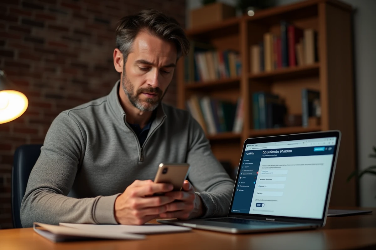 Homme utilisant la double authentification pour sécuriser son compte webmail depuis son domicile