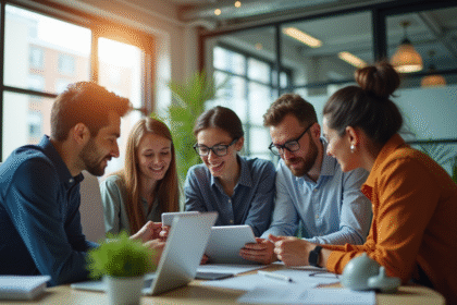 Groupe de professionnels collaborant dans un bureau moderne
