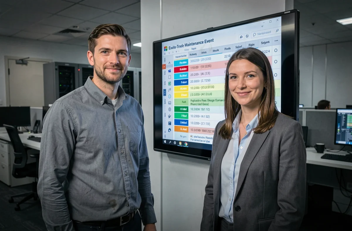 Deux professionnels IT consultant un tableau de bord de journalisation et d'audit de maintenance en temps réel