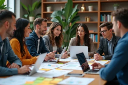 Groupe de professionnels divers en réunion de travail