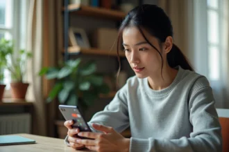 Femme utilisant le clavier Gboard sur un smartphone Android pour accéder au presse-papier
