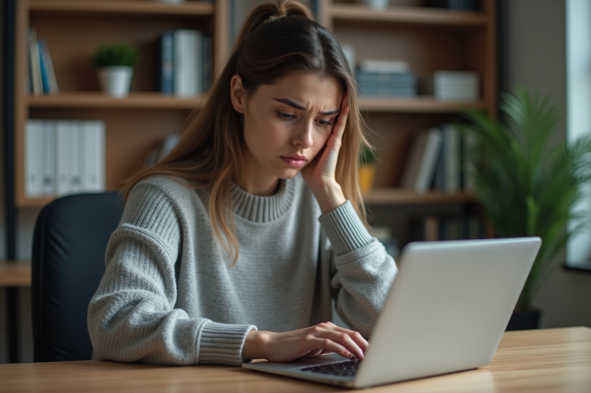 Femme pensant à la sécurité du mot de passe sur son ordinateur