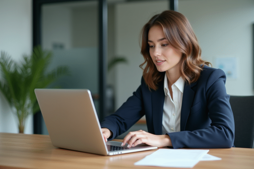 Jeune femme professionnelle examine des recommandations de CV