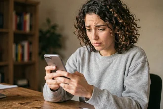 Femme utilisant un smartphone Android et cherchant à accéder au presse-papier
