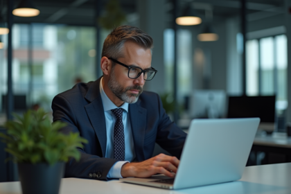 Homme d'affaires concentré travaillant sur son ordinateur en bureau