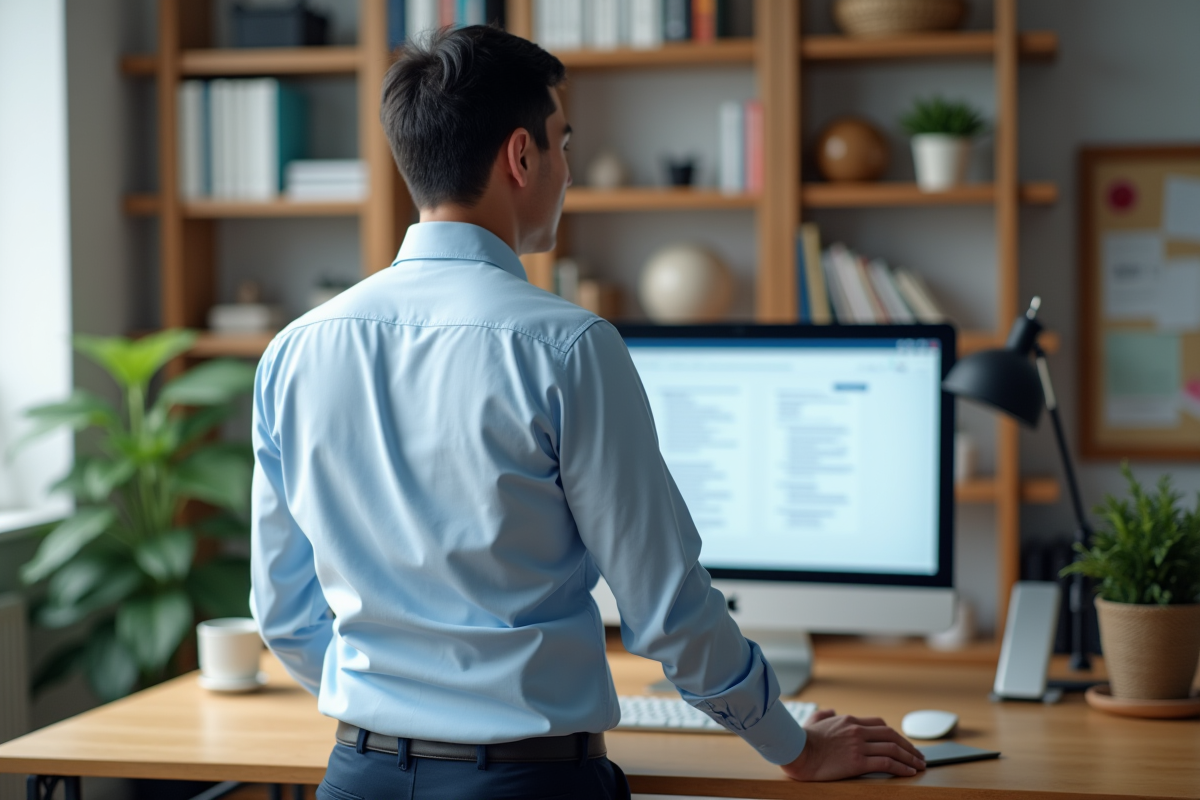 Homme d age moyen compare deux sites de CV sur son ordinateur