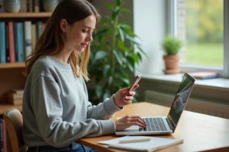 Jeune femme en étude dans une chambre universitaire lumineuse