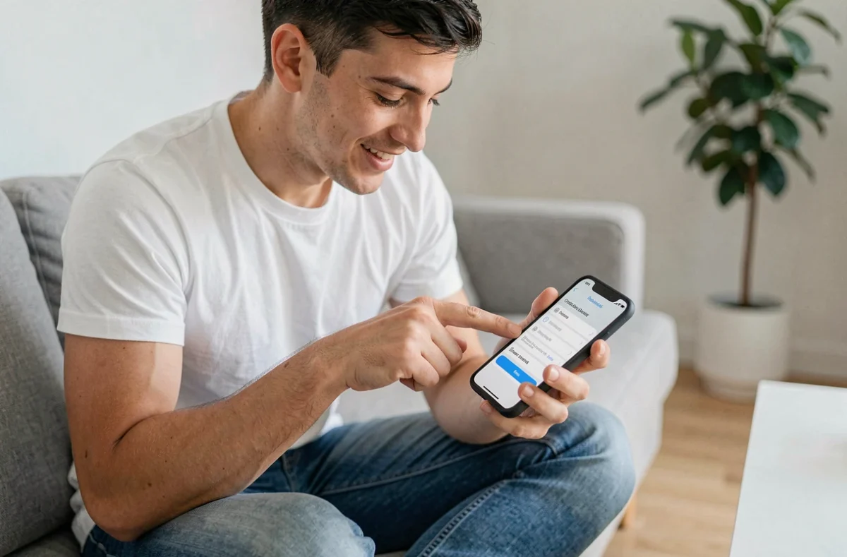 Jeune homme découvrant le presse-papier Android en appuyant longuement sur un texte sur son téléphone