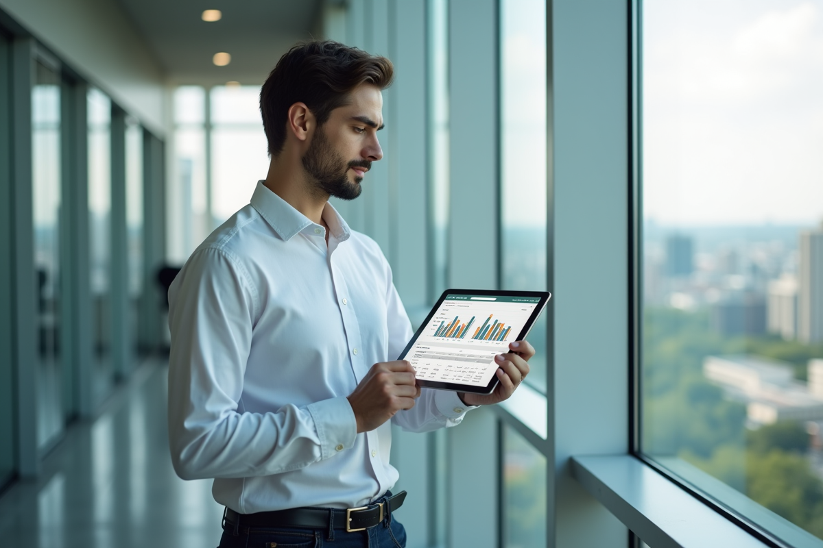 Jeune homme utilisant une tablette pour analyser des données Excel
