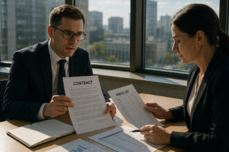 Photo hyperrealiste de deux professionnels négociant dans un bureau lumineux