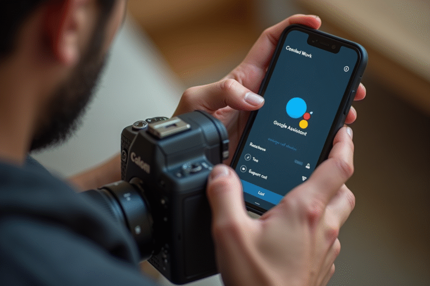 Mains ajustant les réglages de la caméra avec l'assistant Google