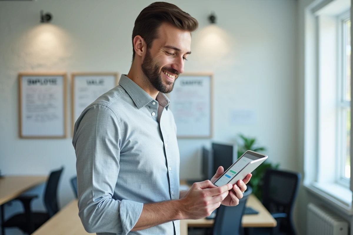 Responsable RH utilisant une tablette pour accéder à un portail employé en entreprise